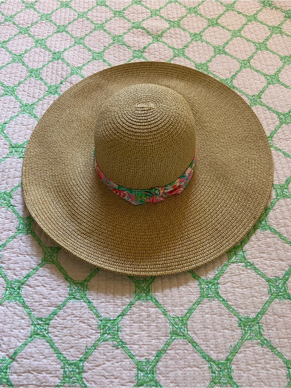 Lilly Pulitzer Wide Brim Straw Sun Hat with Floral Band - Natural! NWOT!